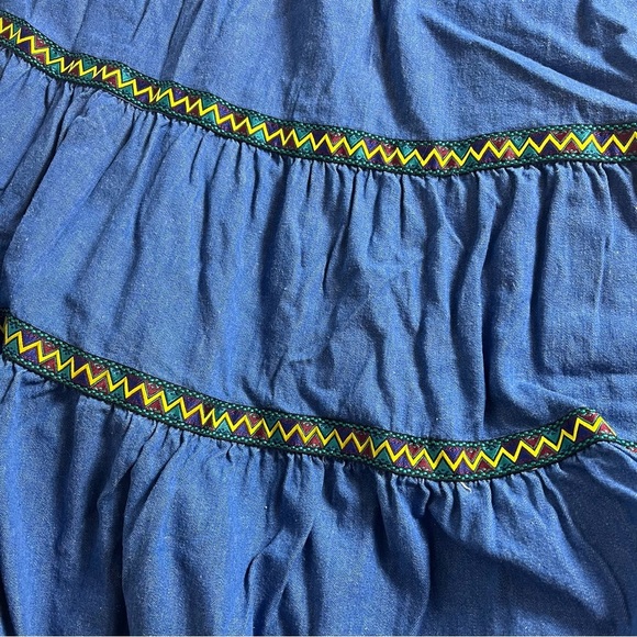 Vintage 90s Spencer Creations Denim Embellished Vneck W/pockets Midi Dress Sz L - Picture 6 of 8